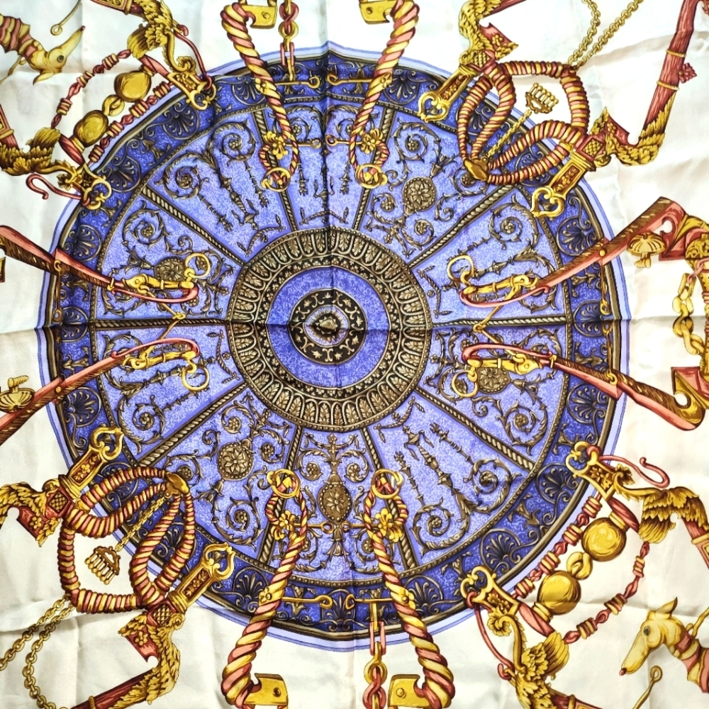 Trussardi silk scarf has transferred dyed blue